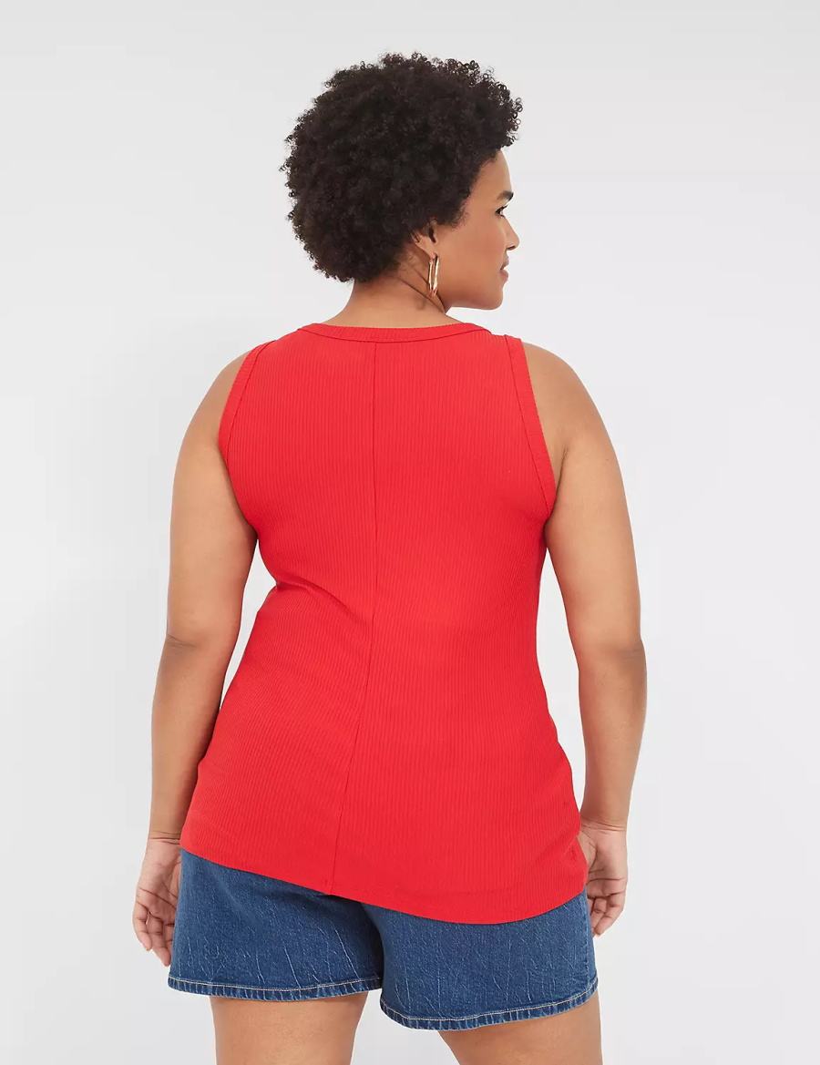 Women Lane Bryant Fitted High-Neck Rib Tank Top Red | DXK8560VE