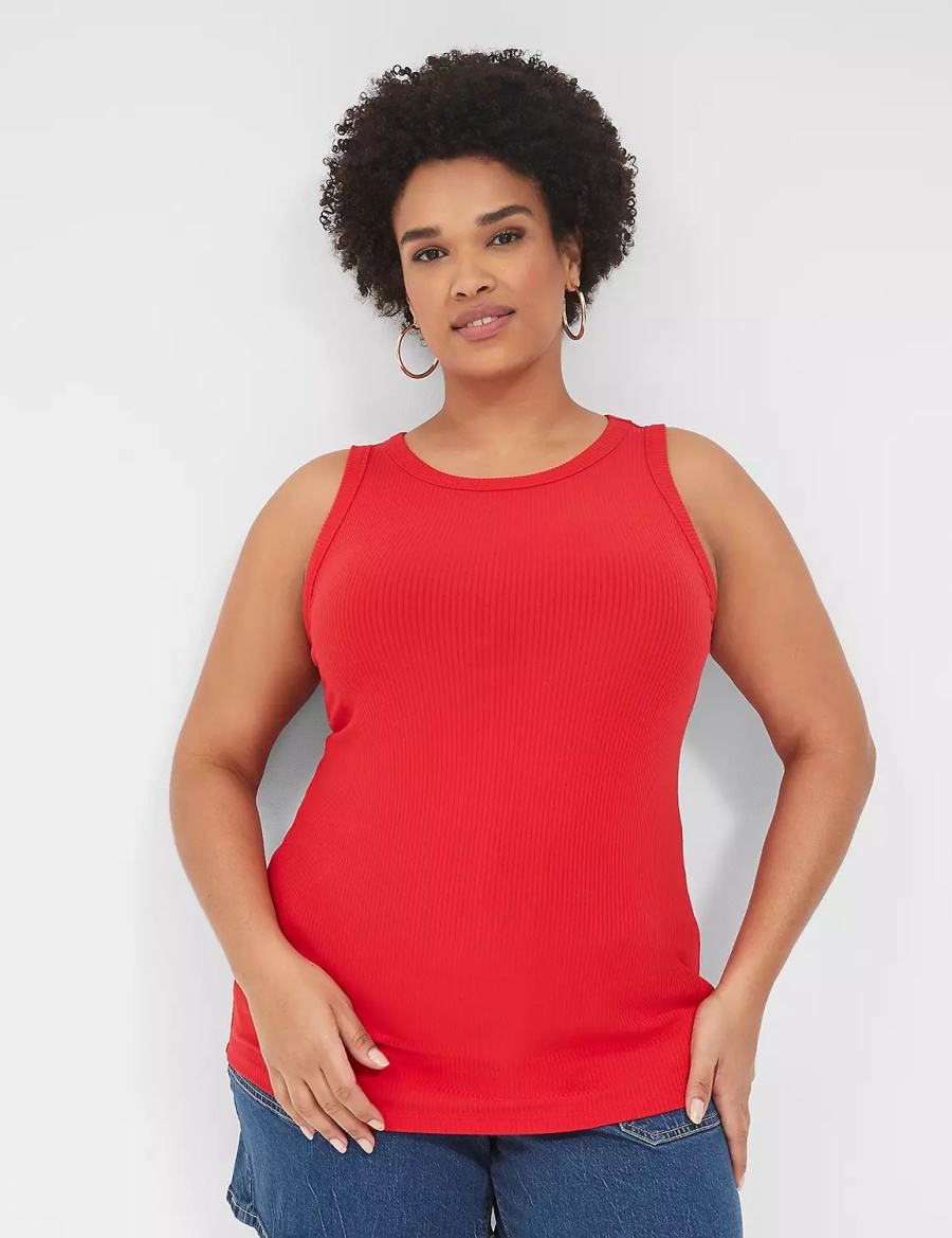 Women Lane Bryant Fitted High-Neck Rib Tank Top Red | DXK8560VE