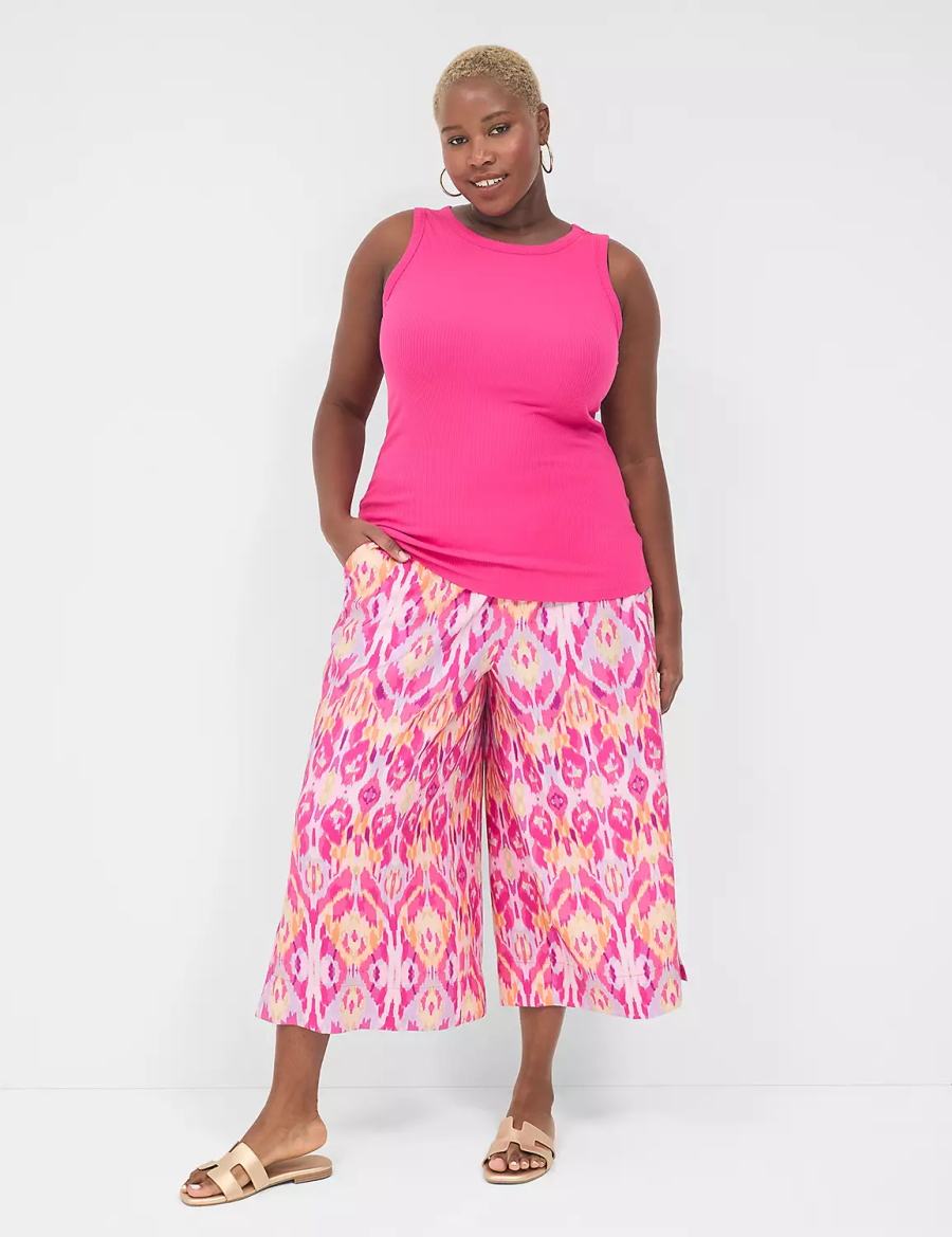 Women Lane Bryant Fitted High-Neck Rib Tank Top Pink | KCM6016IE