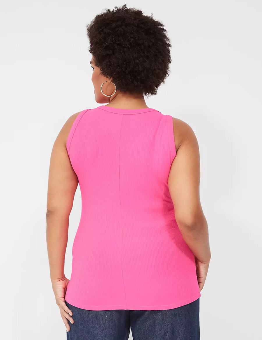 Women Lane Bryant Fitted High-Neck Rib Tank Top Pink | DTX187ZB