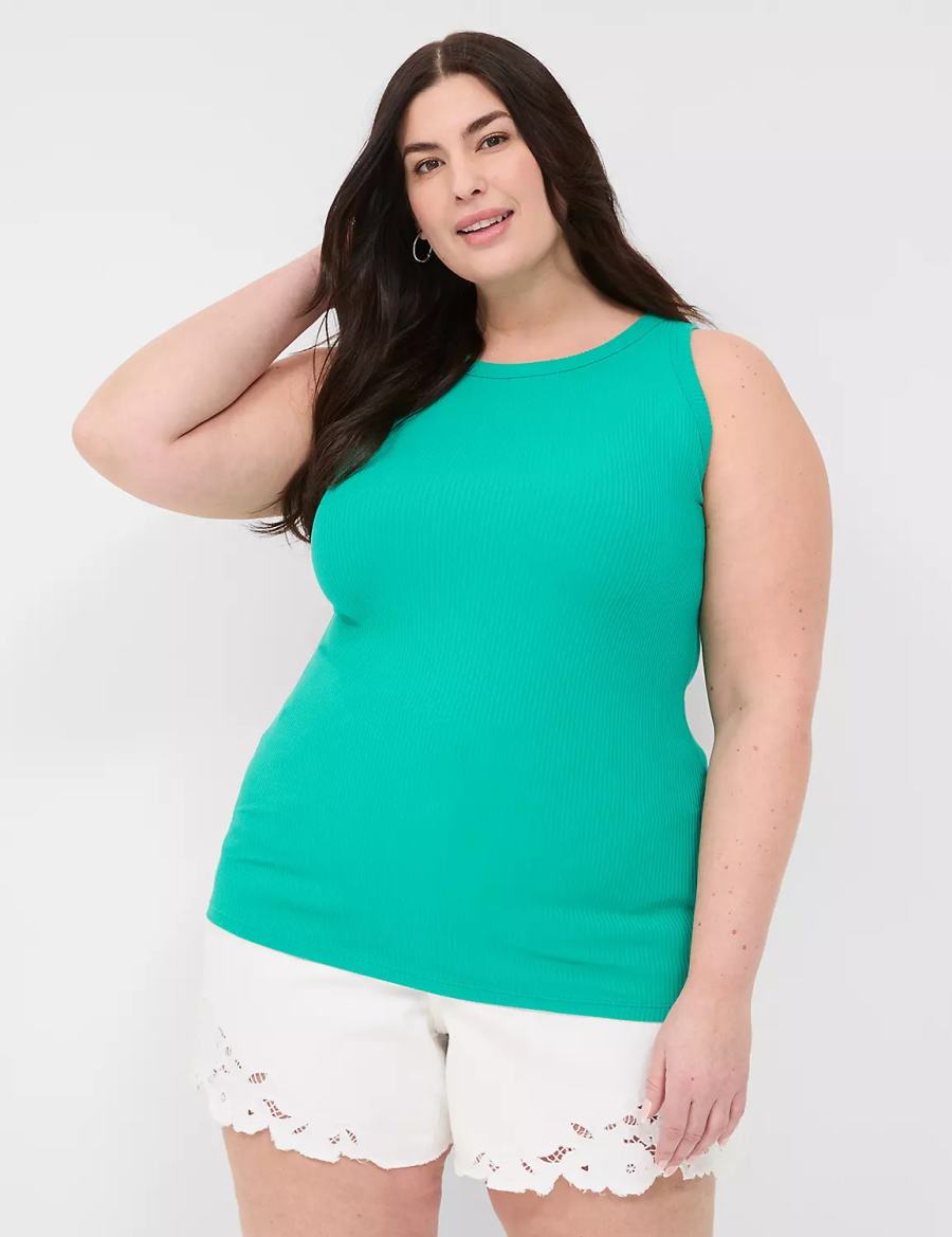 Women Lane Bryant Fitted High-Neck Rib Tank Top Light Turquoise | JXC8280HI