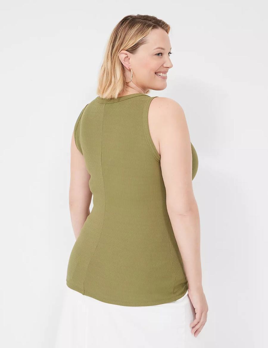 Women Lane Bryant Fitted High-Neck Rib Tank Top Green | EOB8662HD