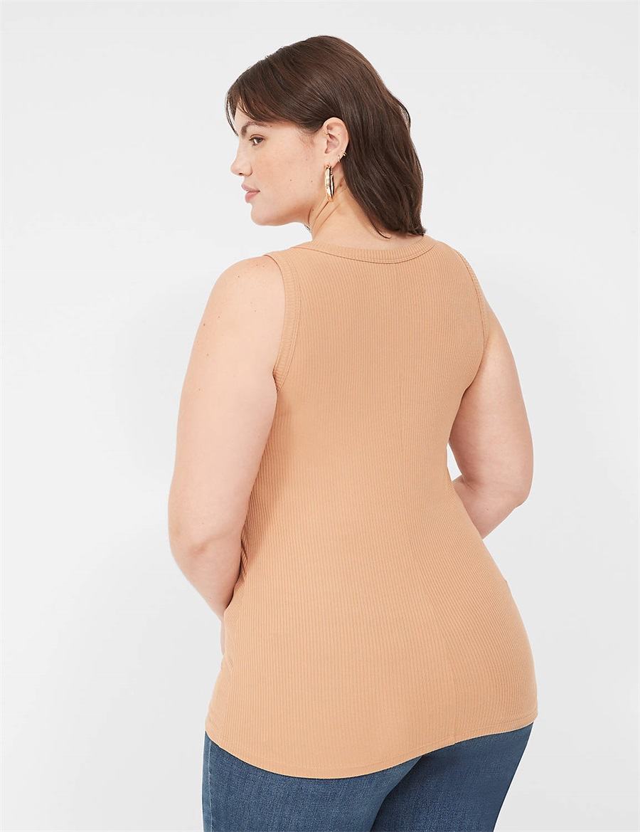 Women Lane Bryant Fitted High-Neck Rib Tank Top Brown | VZJ8449XI