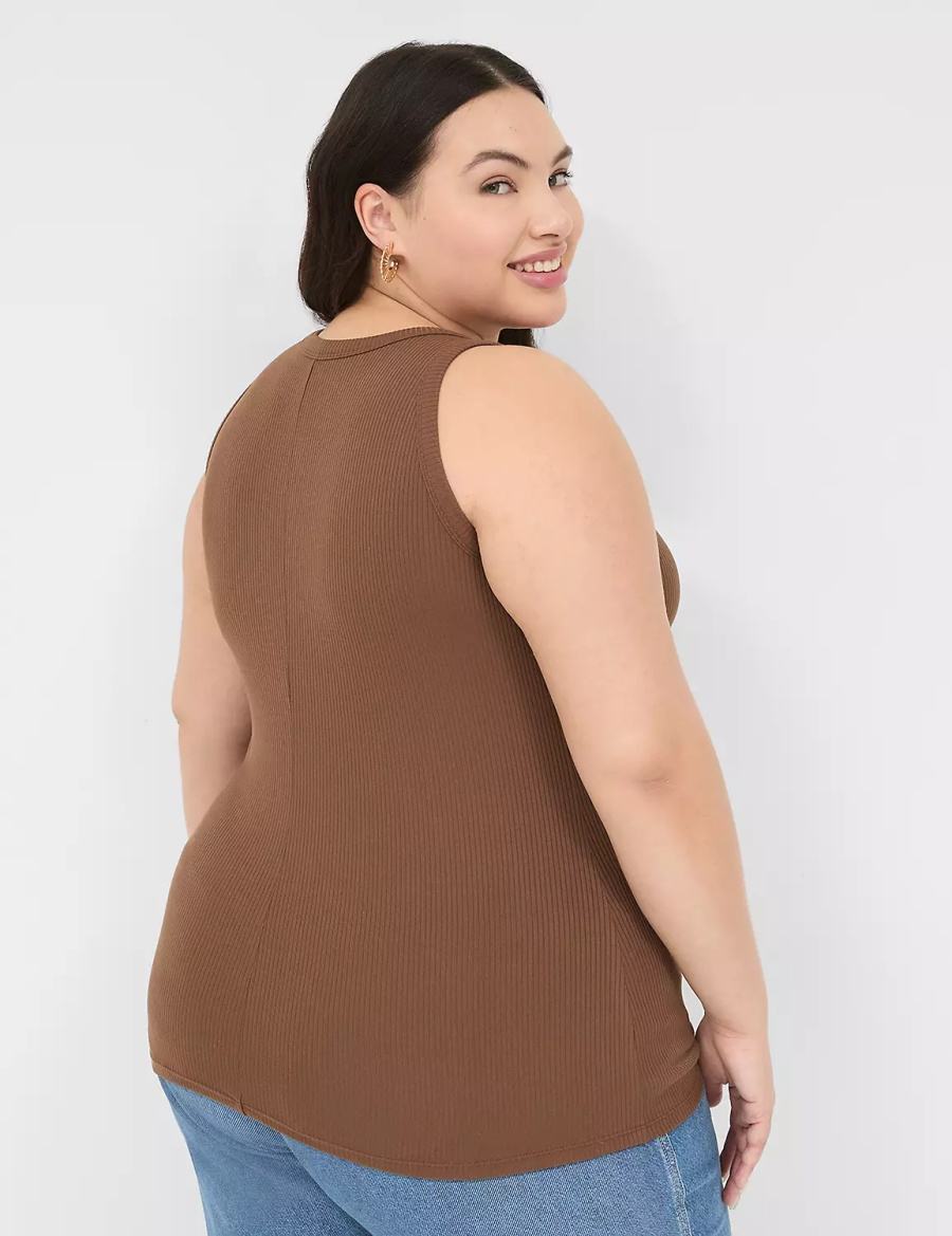 Women Lane Bryant Fitted High-Neck Rib Tank Top Brown | UYG9349IU