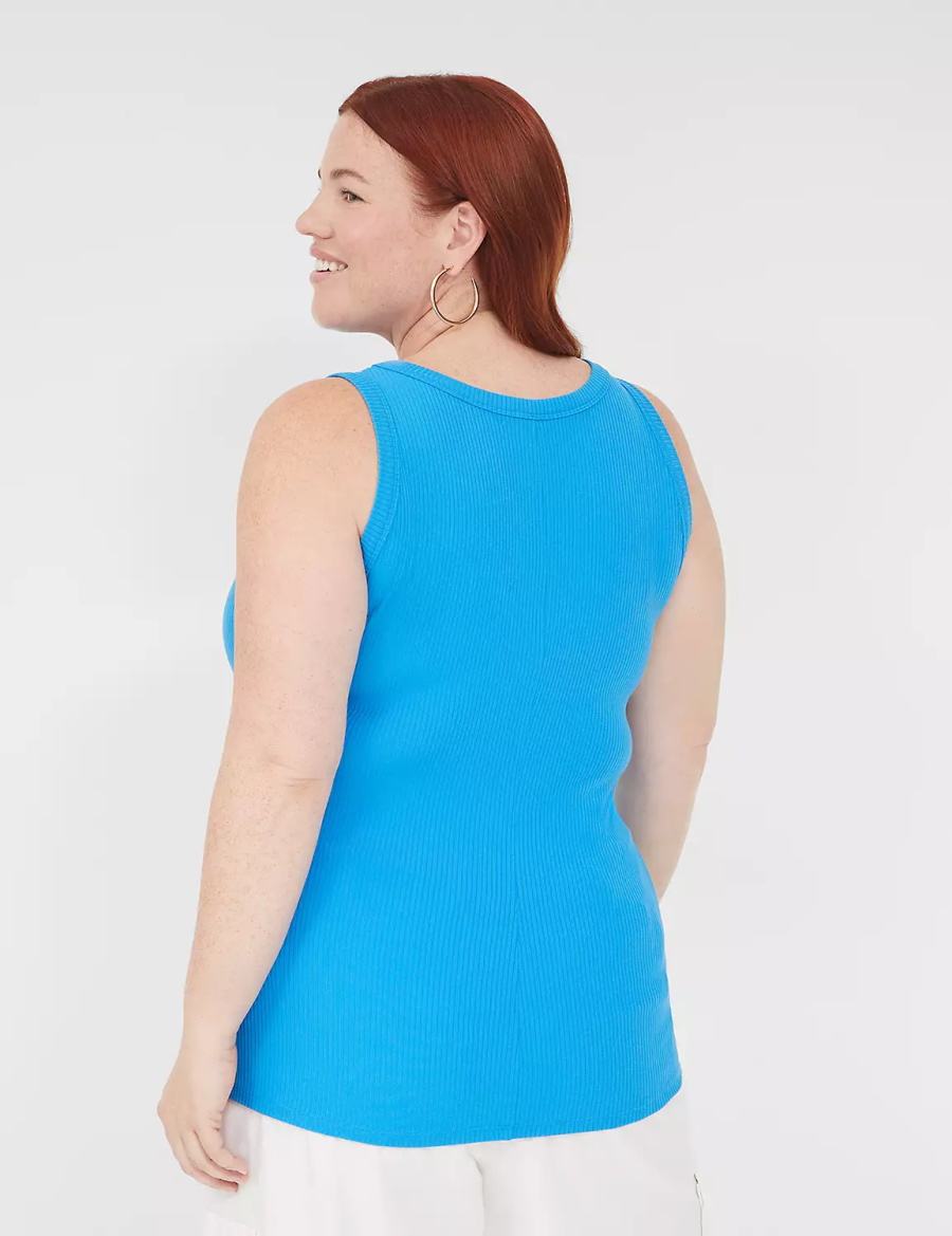 Women Lane Bryant Fitted High-Neck Rib Tank Top Blue | ZOF7258AA