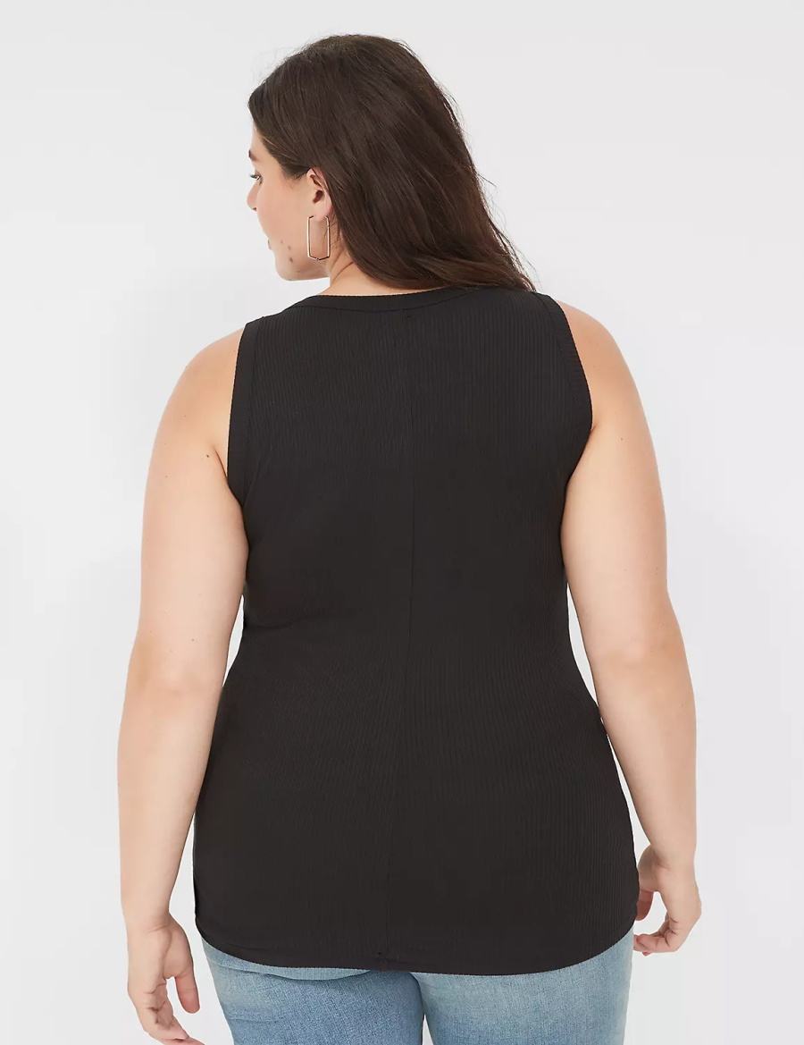 Women Lane Bryant Fitted High-Neck Rib Tank Top Black | DPV7472UA