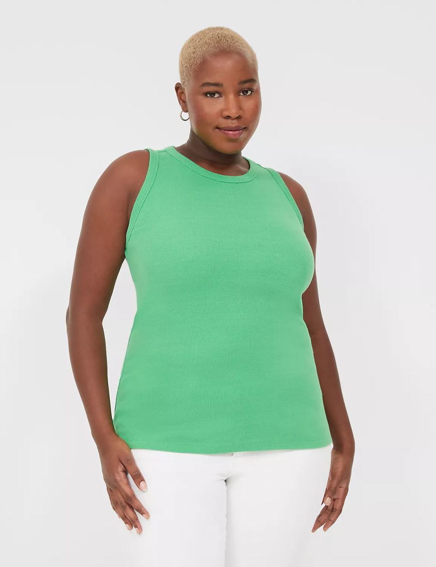 Women Lane Bryant Fitted High-Neck Ribbed Tank Top Green | ZXA1236LH