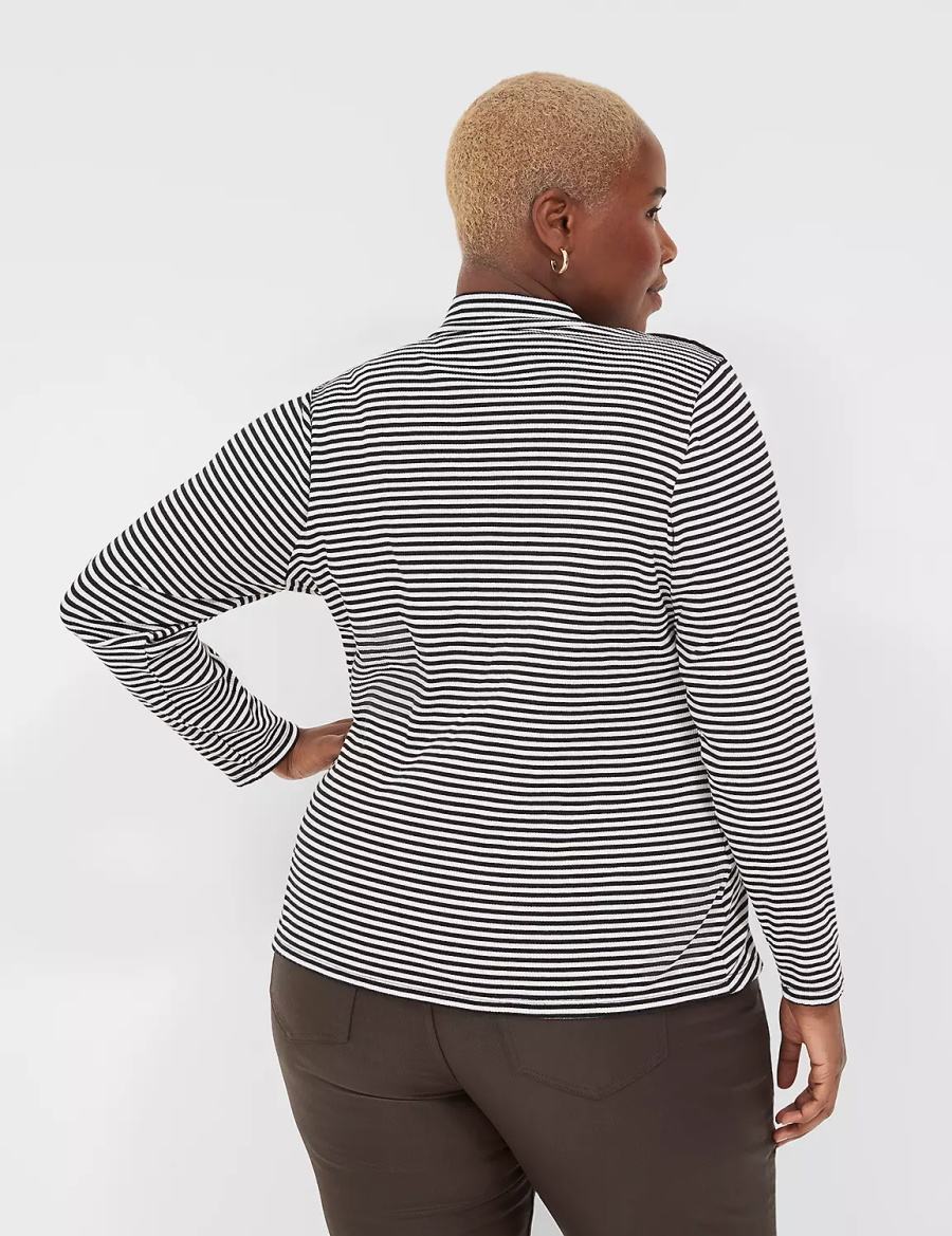 Women Lane Bryant Fitted Long-Sleeve Turtleneck Top T Shirts Black White Stripes | HJO8229SP