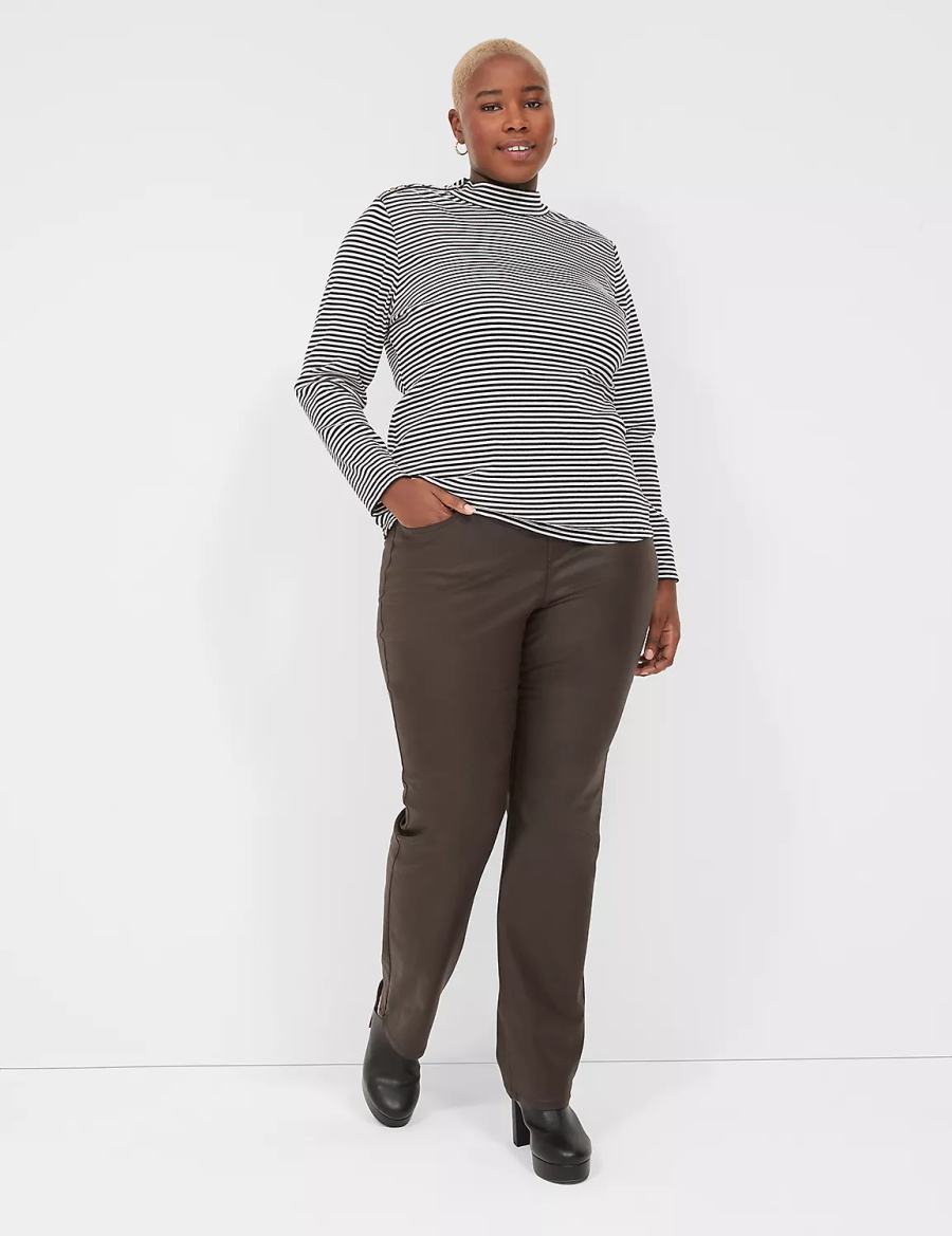 Women Lane Bryant Fitted Long-Sleeve Turtleneck Top T Shirts Black White Stripes | HJO8229SP