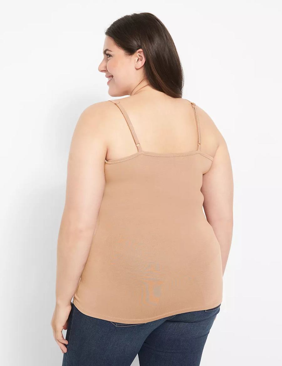 Women Lane Bryant Fitted Scoop-Neck Cami Tank Top Brown | TVU9416YE