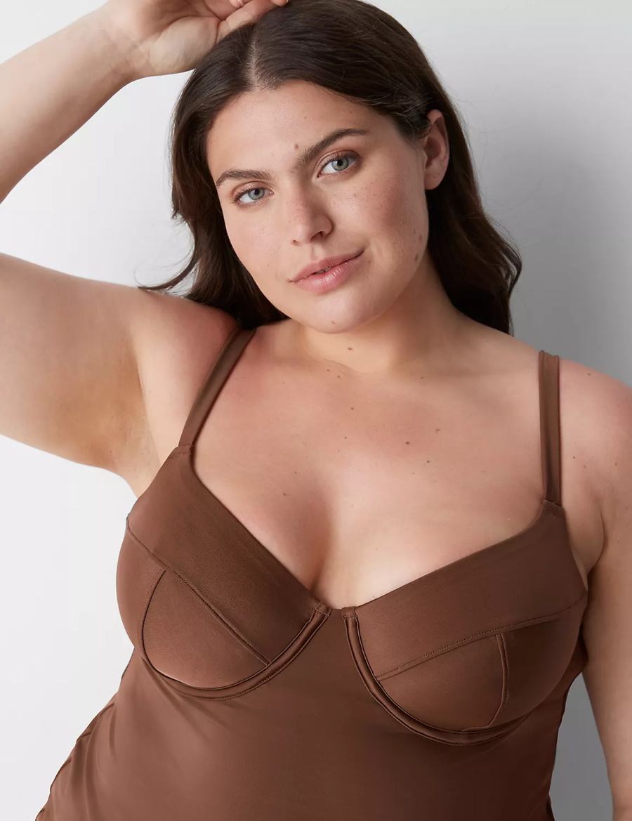 Women Lane Bryant Fitted Underwire Balconette Swim Tankini Bikini Top Dark Brown | SAM6533MX