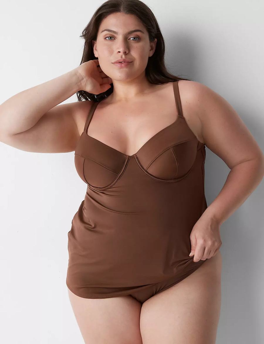 Women Lane Bryant Fitted Underwire Balconette Swim Tankini Bikini Top Dark Brown | SAM6533MX