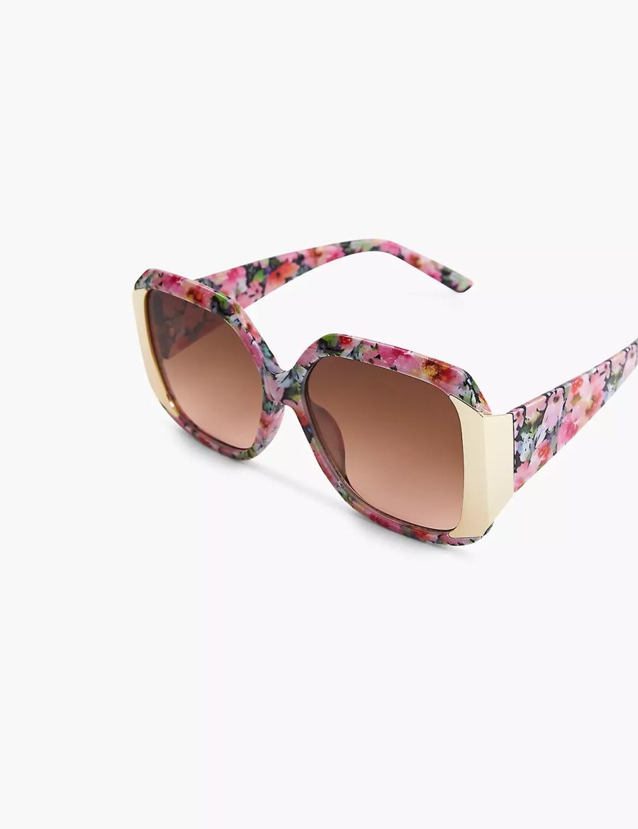 Women Lane Bryant Floral With Goldtone Square Sunglasses Red Multicolor | QZS6232PA