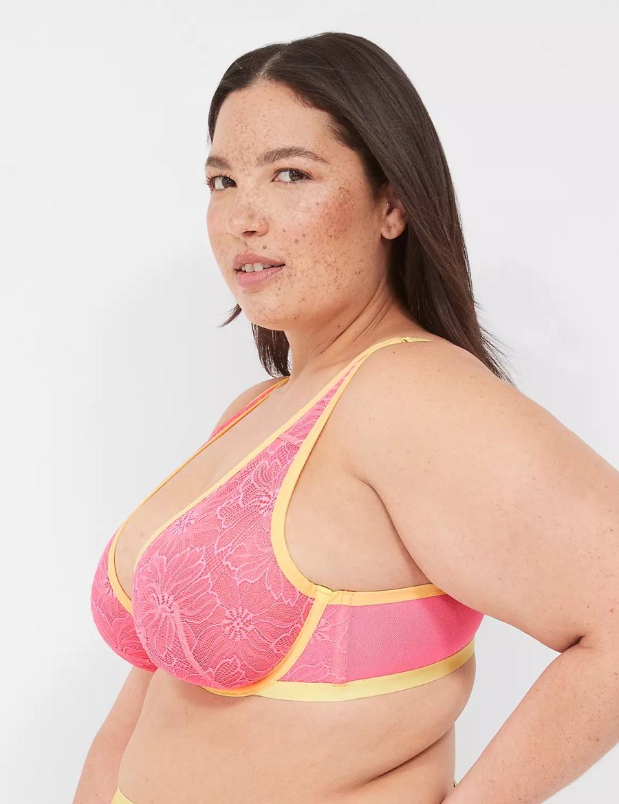 Women Lane Bryant Flower Lace High Apex Unlined Bra Pink | KSX2371PZ