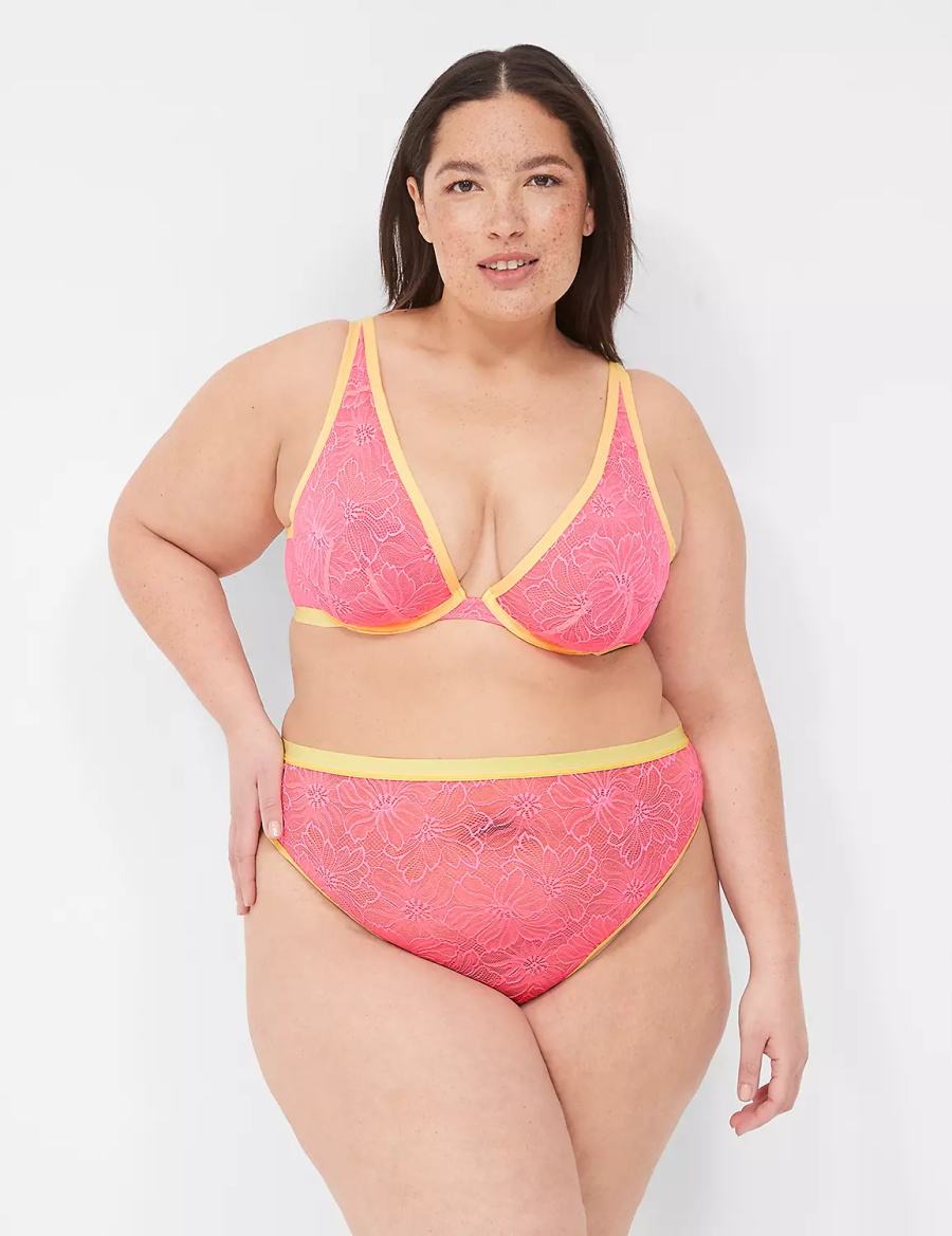 Women Lane Bryant Flower Lace High Apex Unlined Bra Pink | KSX2371PZ