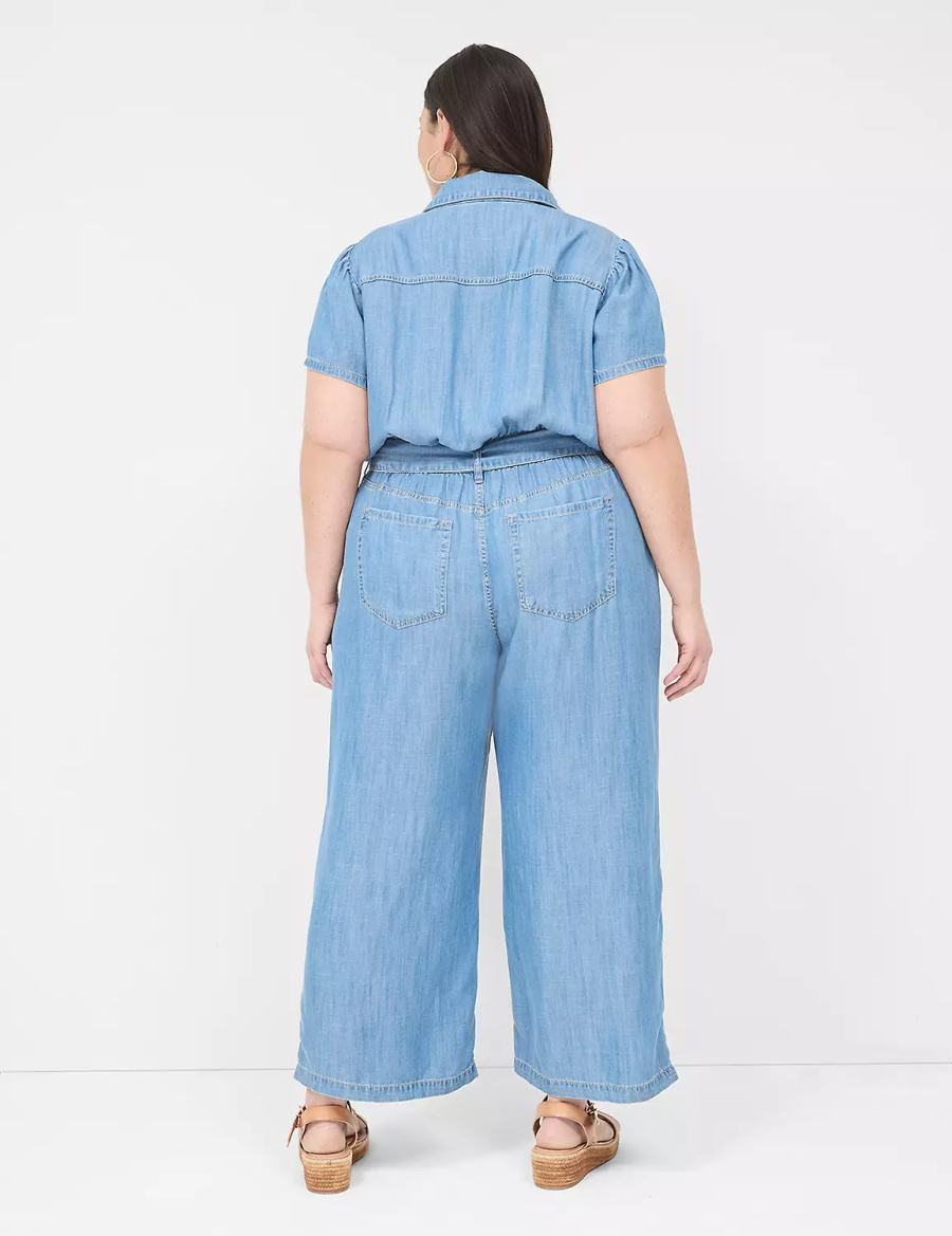 Women Lane Bryant Fluid Denim Jumpsuit Light Blue | RVY2426YS