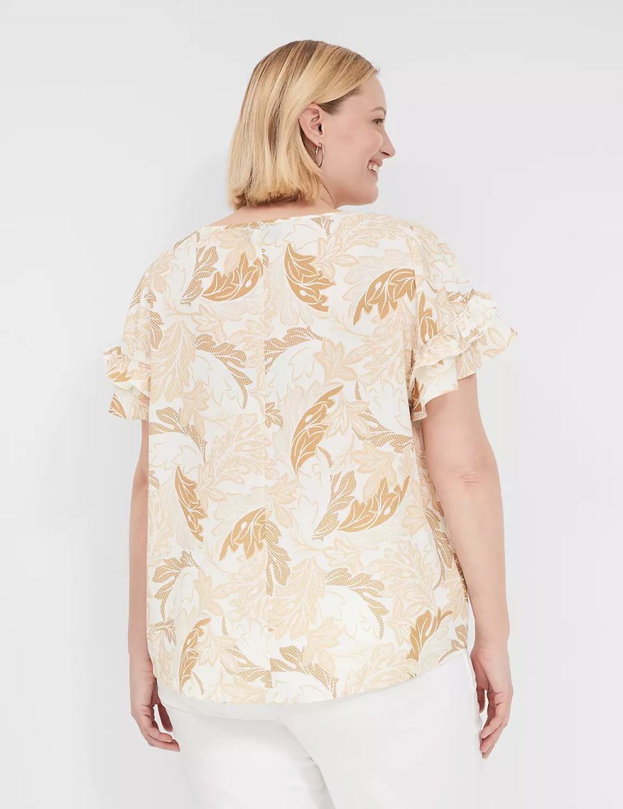 Women Lane Bryant Flutter-Sleeve Crew-Neck Top T Shirts Brown Multicolor | DRY4998OP