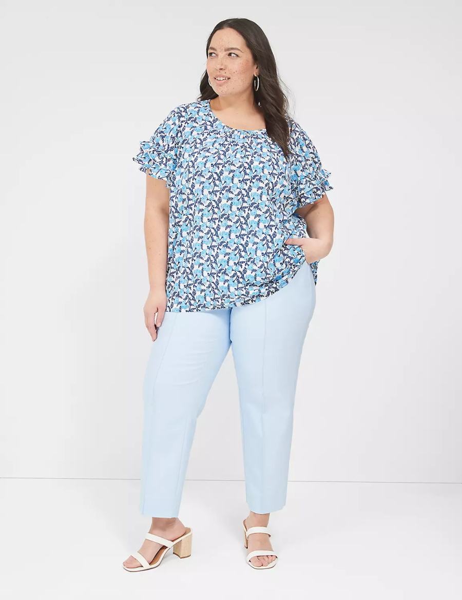 Women Lane Bryant Flutter-Sleeve Crew-Neck Top T Shirts Blue | NNN1646QN