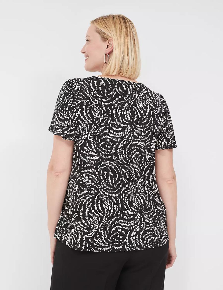 Women Lane Bryant Flutter-Sleeve Keyhole-Front Top T Shirts Black | QPG3043GP