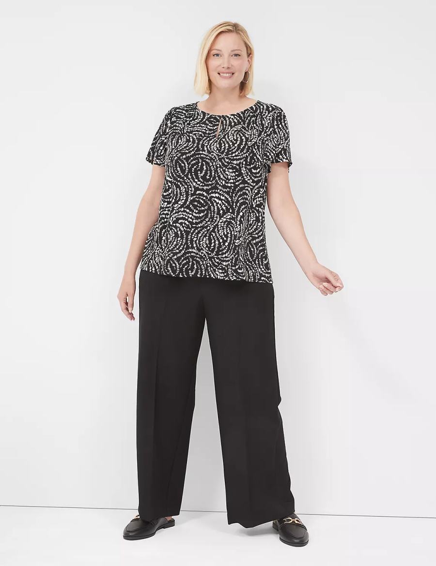 Women Lane Bryant Flutter-Sleeve Keyhole-Front Top T Shirts Black | QPG3043GP