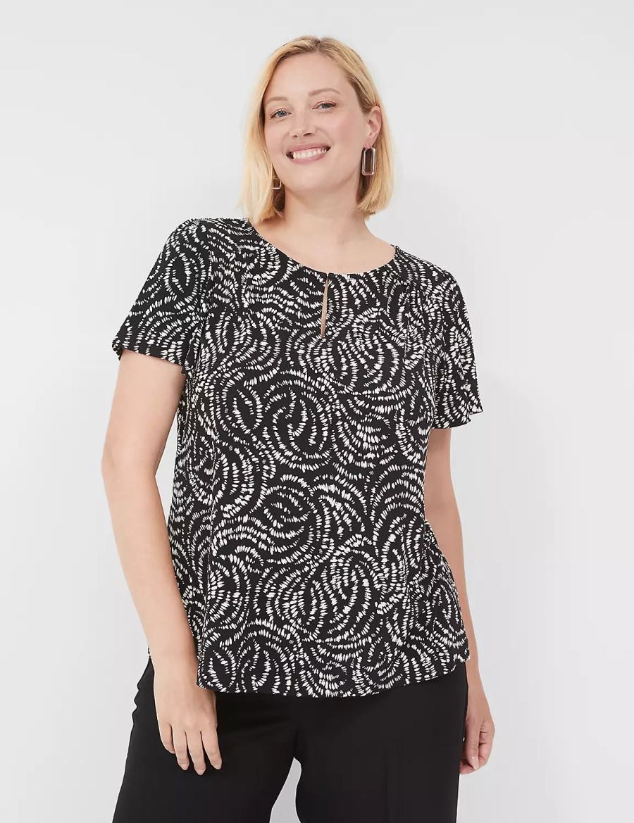 Women Lane Bryant Flutter-Sleeve Keyhole-Front Top T Shirts Black | QPG3043GP