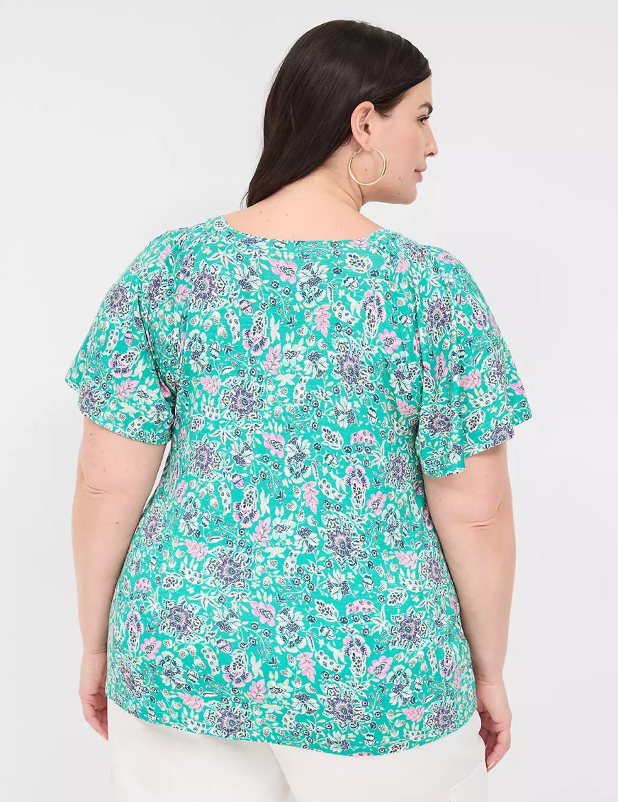 Women Lane Bryant Flutter-Sleeve Smocked Top T Shirts Light Turquoise | HFT1899TM