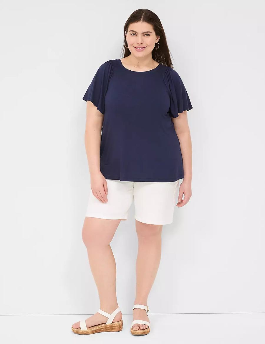 Women Lane Bryant Flutter-Sleeve Smocked Top T Shirts Blue | NBX5323XS