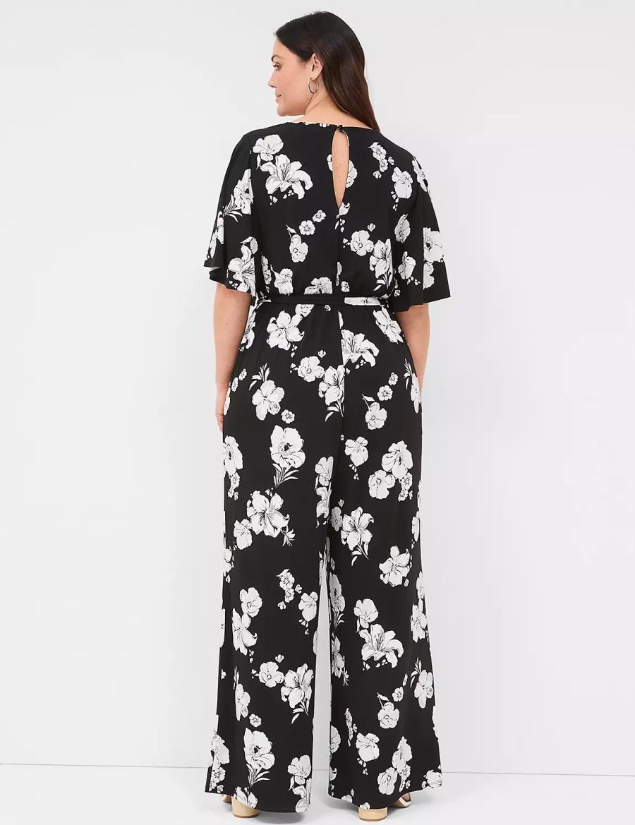 Women Lane Bryant Flutter-Sleeve Wide Leg Jersey Jumpsuit Black | JXB1100AG