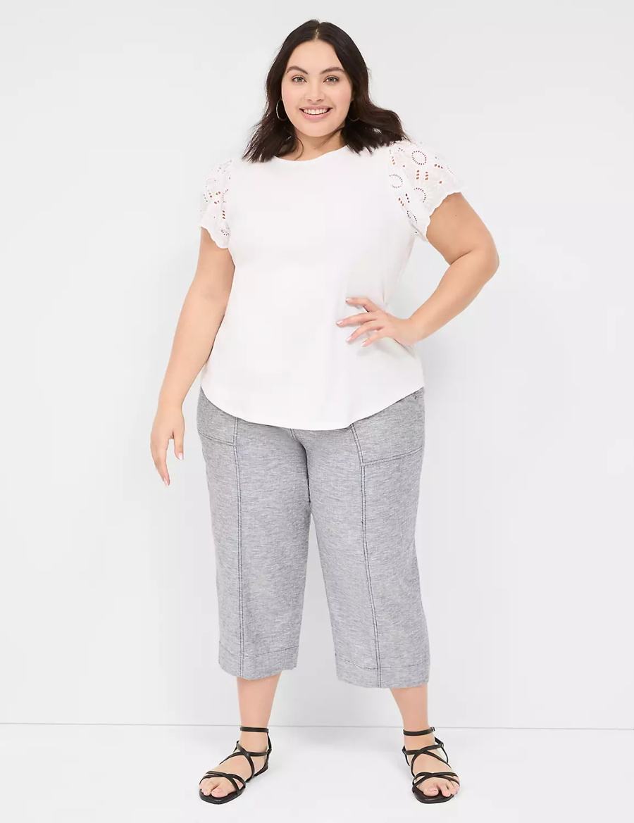 Women Lane Bryant Flutter Eyelet-Sleeve Top T Shirts White | HVQ8026ZA