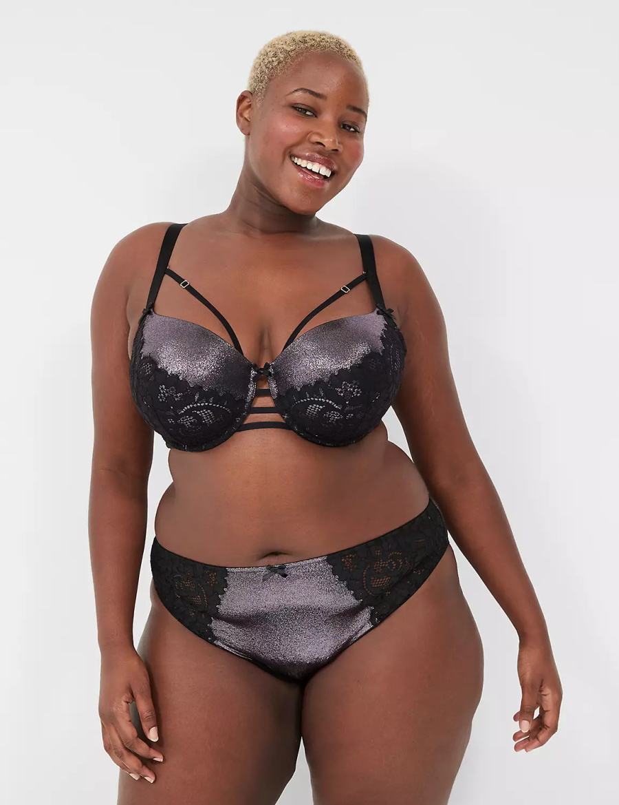 Women Lane Bryant Foil Shine Boost Balconette Bra Black | XTD475XV