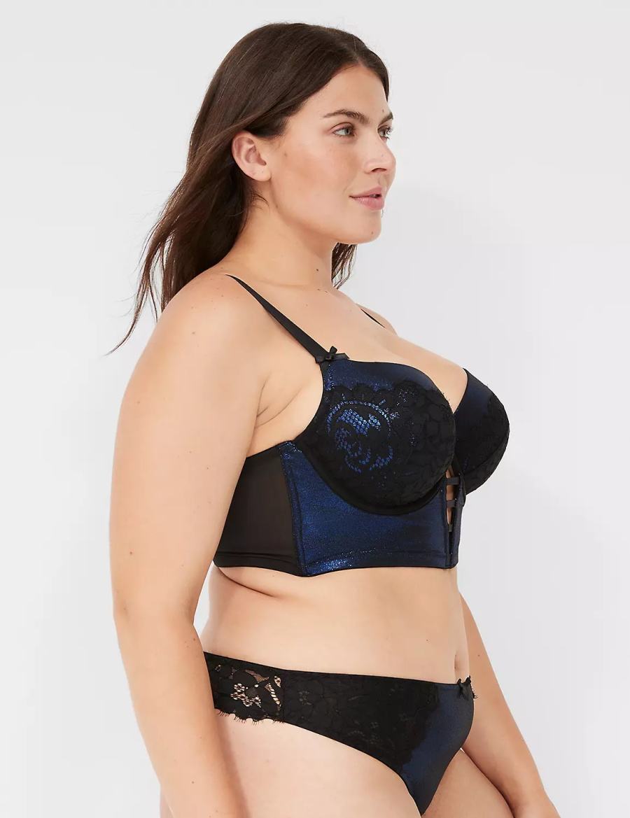 Women Lane Bryant Foil Shine Longline Balconette Bra Black | NVX9597JQ