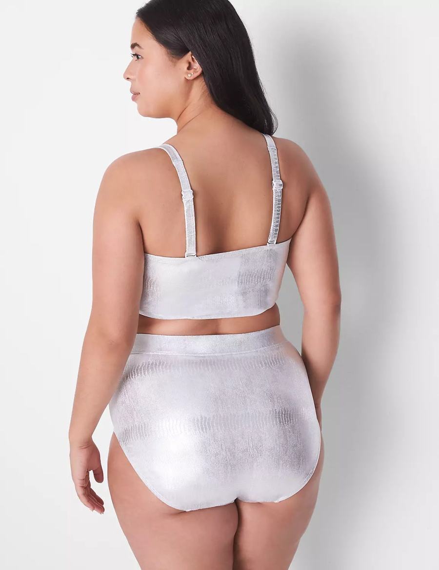 Women Lane Bryant Foil Swim Briefs Silver | QJG1918JN