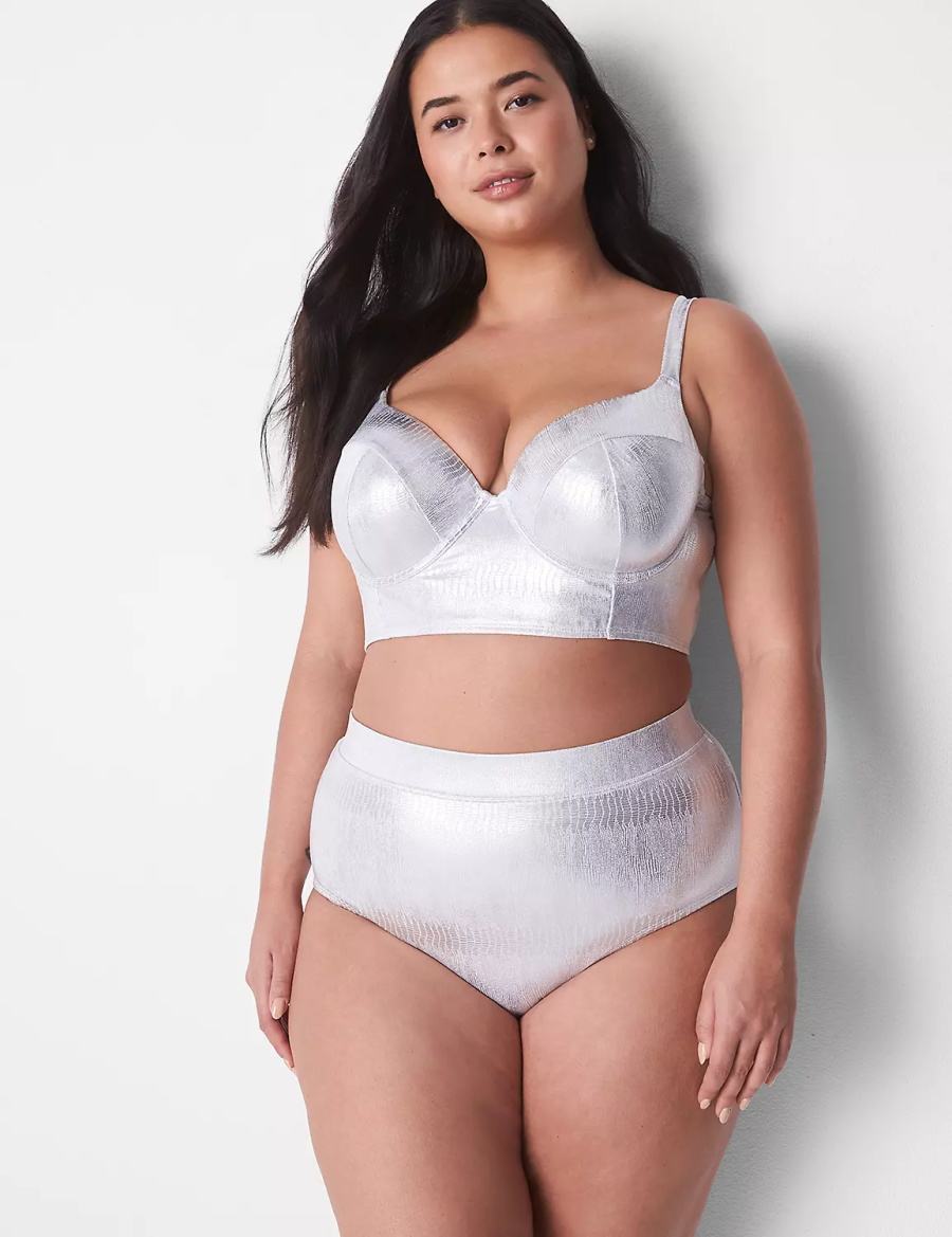 Women Lane Bryant Foil Swim Briefs Silver | QJG1918JN