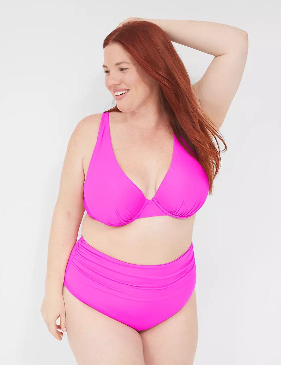 Women Lane Bryant Foldover-Waist Swim Briefs Pink | KCW4881WN