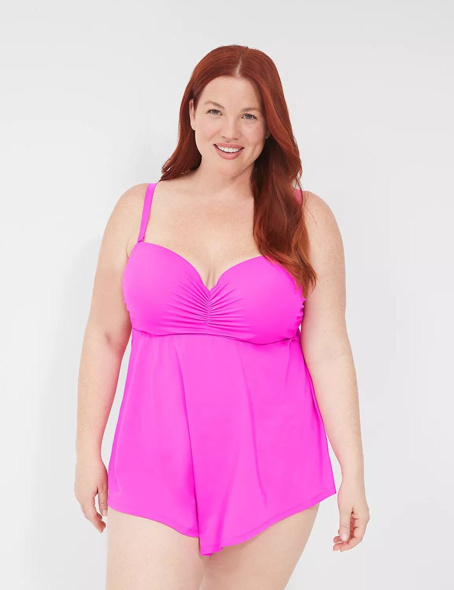 Women Lane Bryant Foldover-Waist Swim Briefs Pink | KCW4881WN