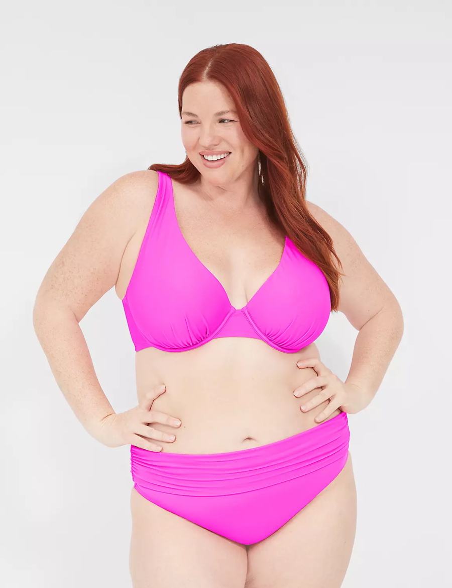 Women Lane Bryant Foldover-Waist Swim Briefs Pink | KCW4881WN