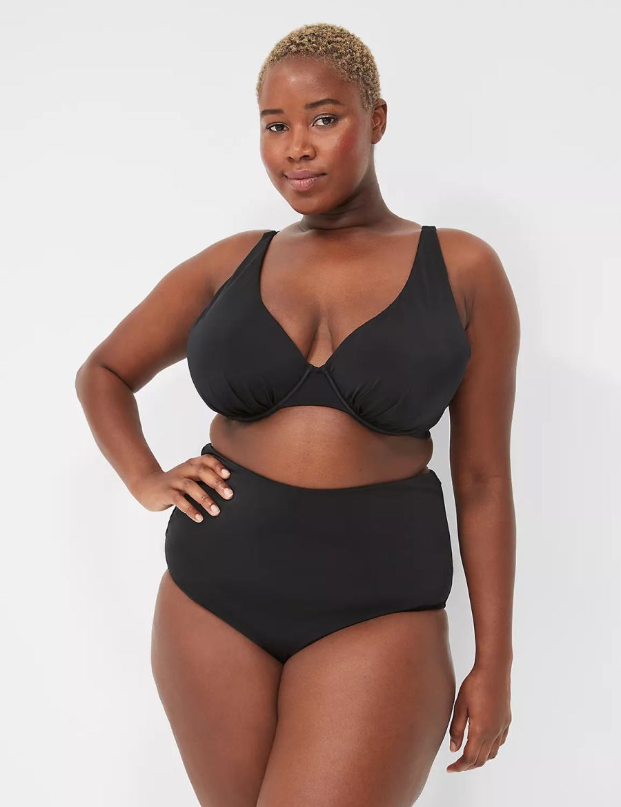 Women Lane Bryant Foldover-Waist Swim Briefs Black | JNA8476LK