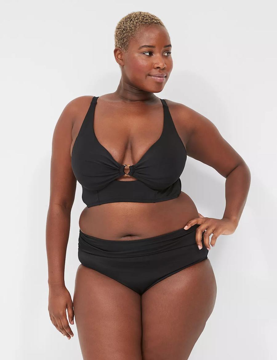 Women Lane Bryant Foldover-Waist Swim Briefs Black | JNA8476LK