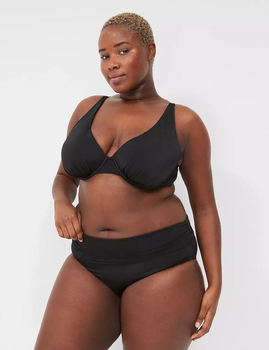 Women Lane Bryant Foldover-Waist Swim Briefs Black | JNA8476LK