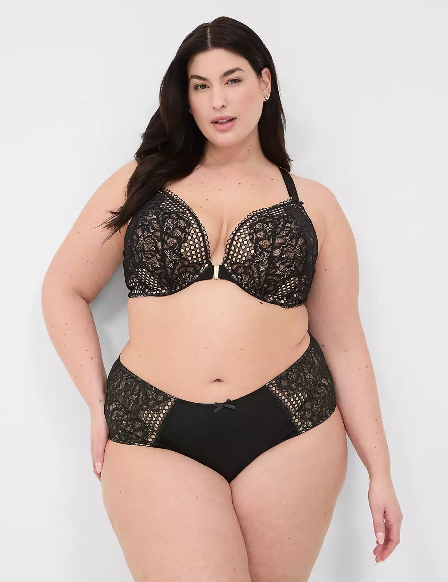 Women Lane Bryant Front-Close Boost Plunge Bralettes Black | EKJ5962NN