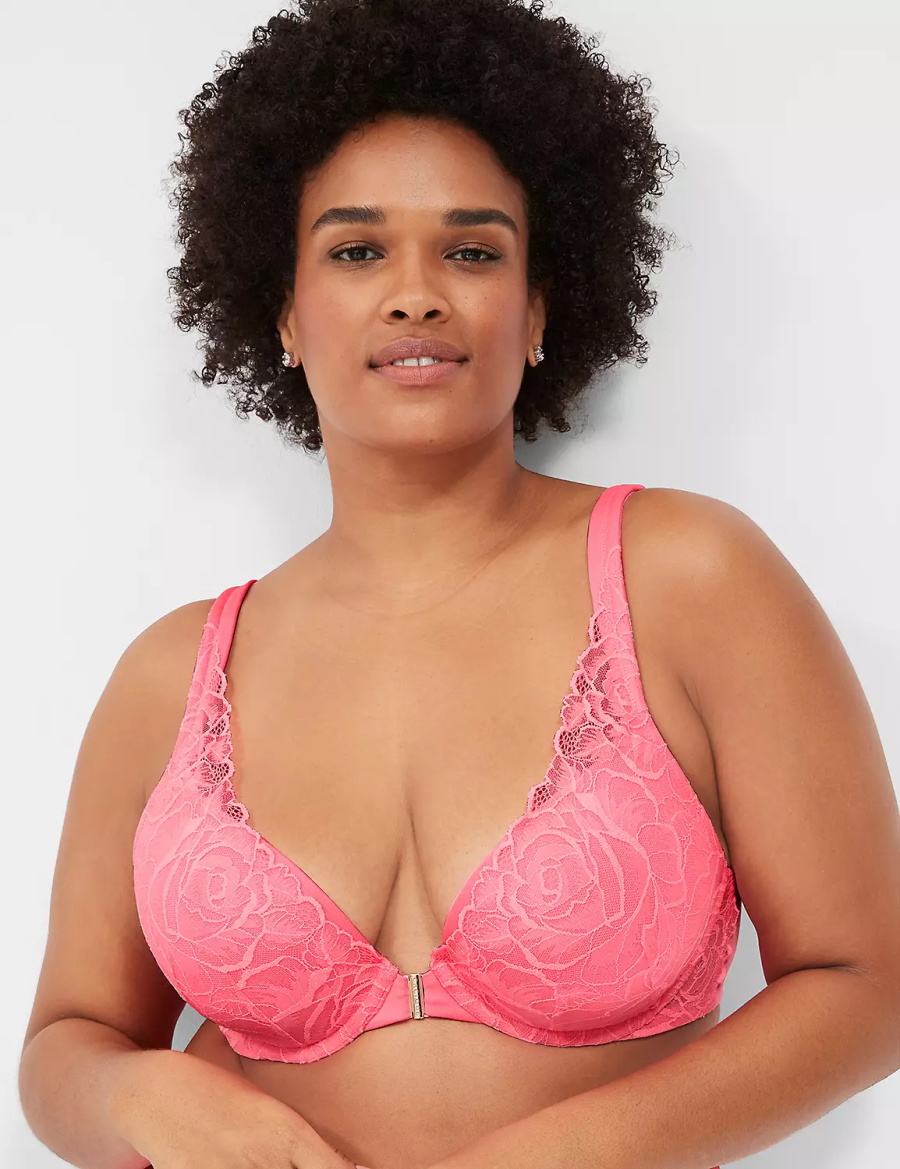 Women Lane Bryant Front-Close Smooth Boost Plunge Bralettes Pink | QDI9973OT