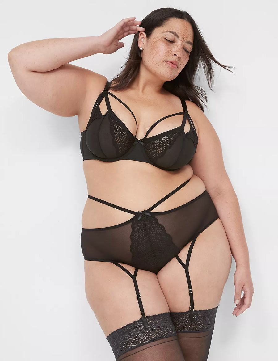 Women Lane Bryant Garter Briefs Black | TAW911WN