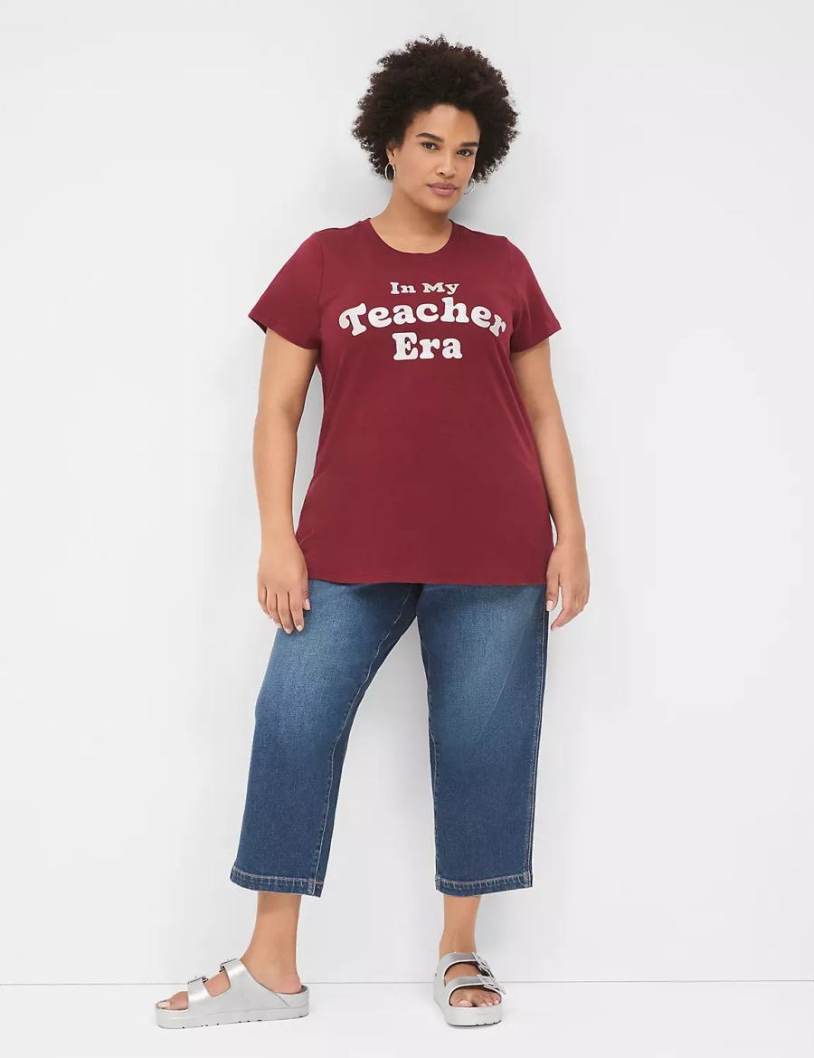 Women Lane Bryant Glitter In My Teacher Era Graphic Tee T Shirts Dark Red | UDR4137NO