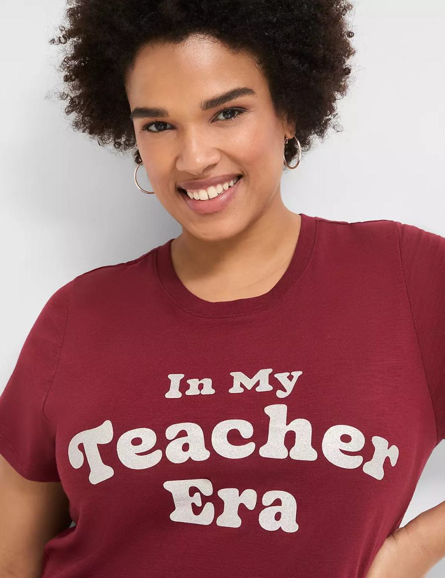 Women Lane Bryant Glitter In My Teacher Era Graphic Tee T Shirts Dark Red | UDR4137NO