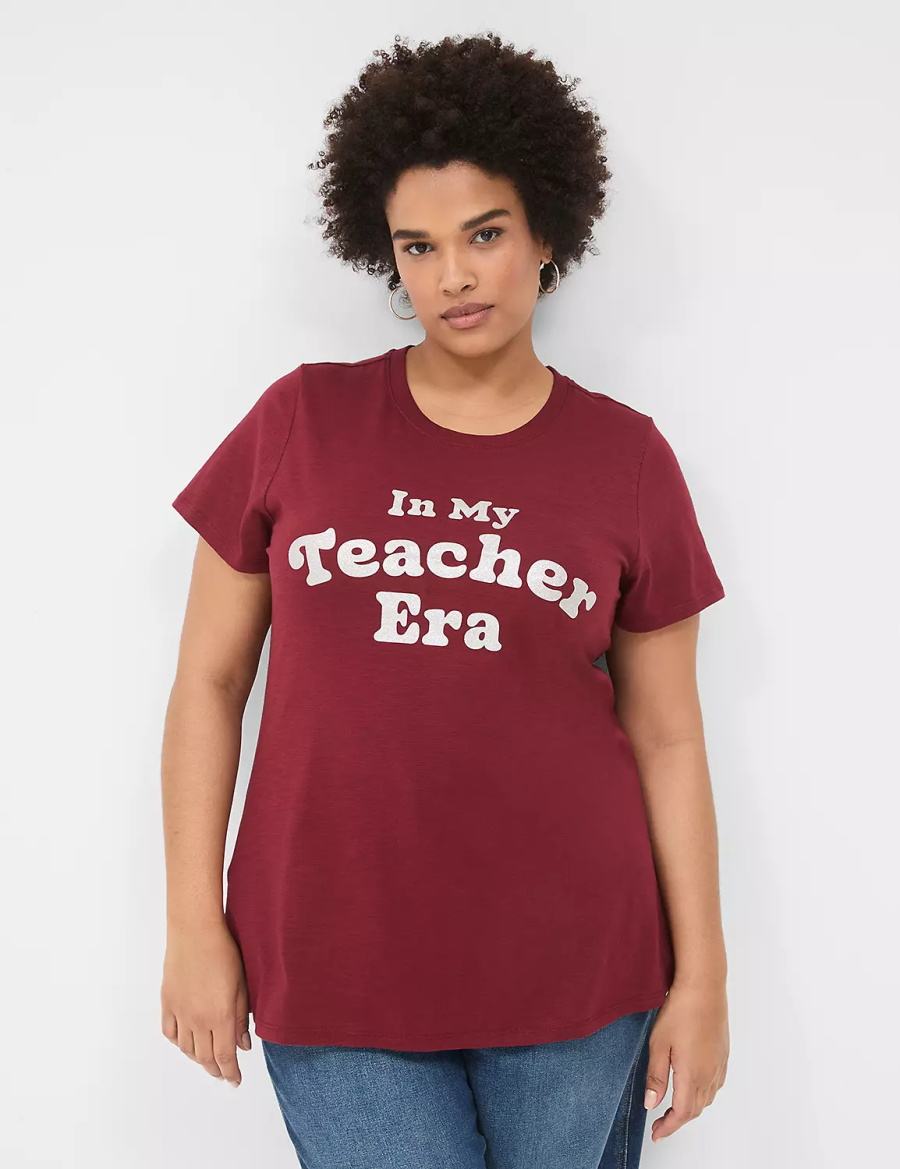 Women Lane Bryant Glitter In My Teacher Era Graphic Tee T Shirts Dark Red | UDR4137NO