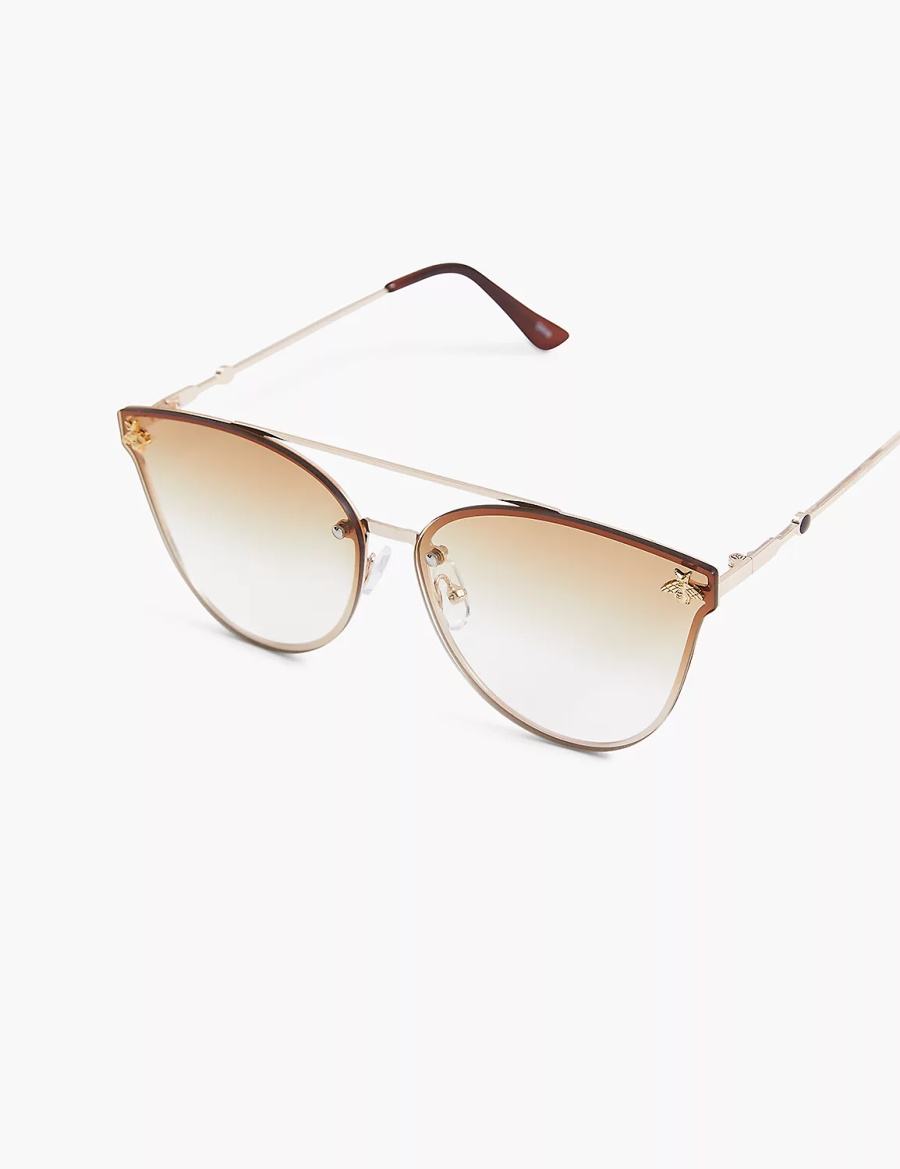 Women Lane Bryant Goldtone Bee Aviator Sunglasses Gold | CIH7667BD