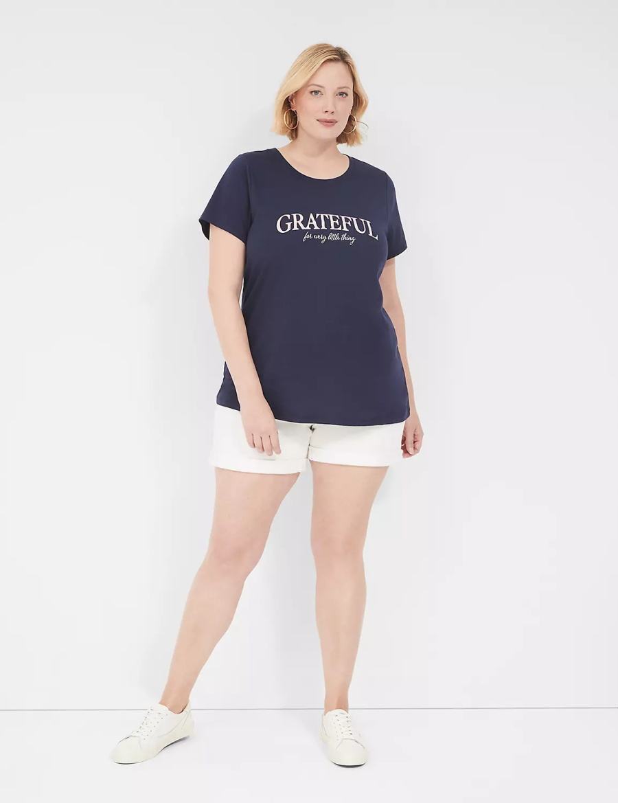 Women Lane Bryant Grateful Graphic Tee T Shirts Blue | BXM982DE