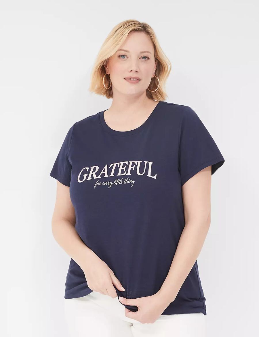 Women Lane Bryant Grateful Graphic Tee T Shirts Blue | BXM982DE