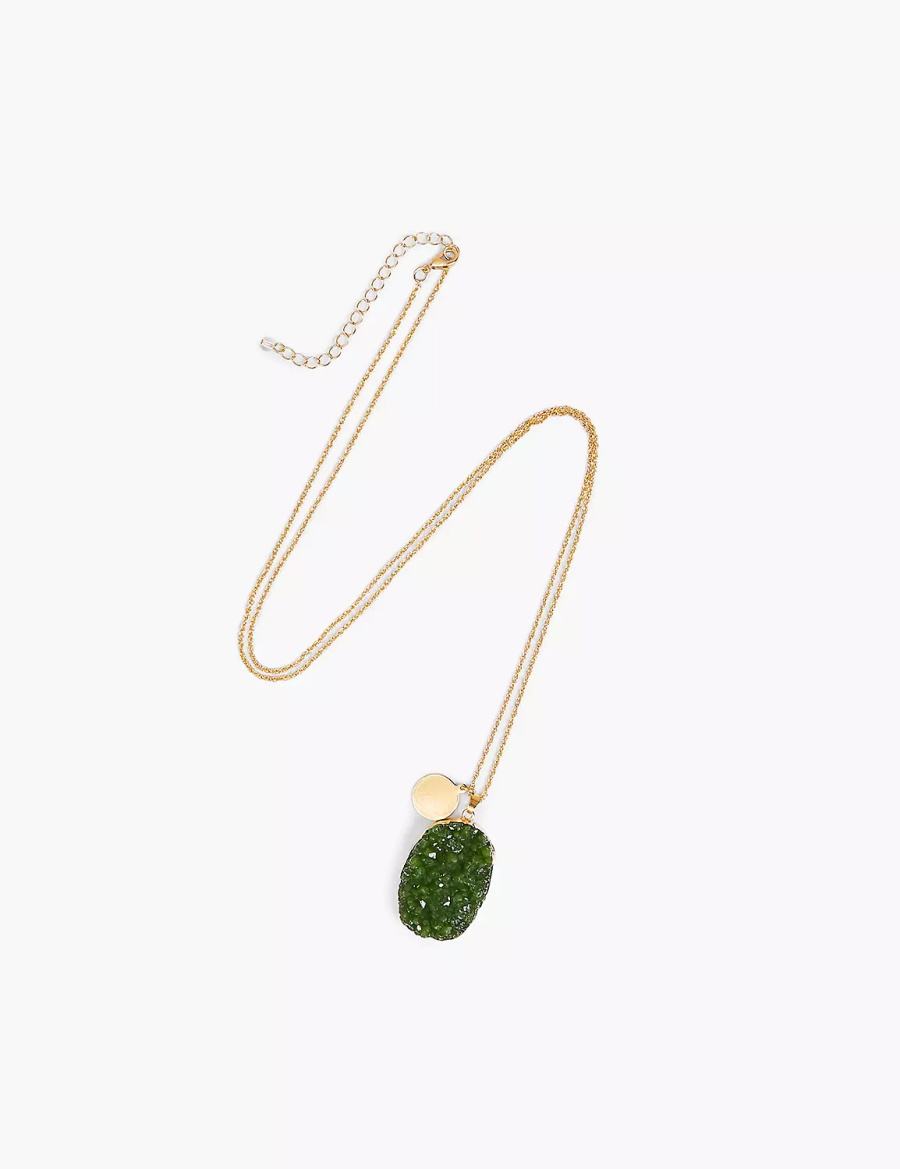 Women Lane Bryant Green Druzy Pendant Necklace Gold | AVV9816LM