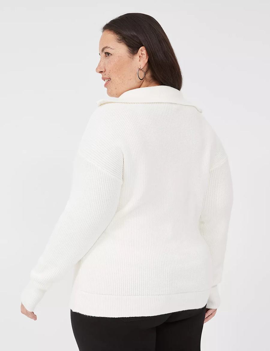 Women Lane Bryant Half-Zip Mock-Neck Sweaters White | JEK5094RU